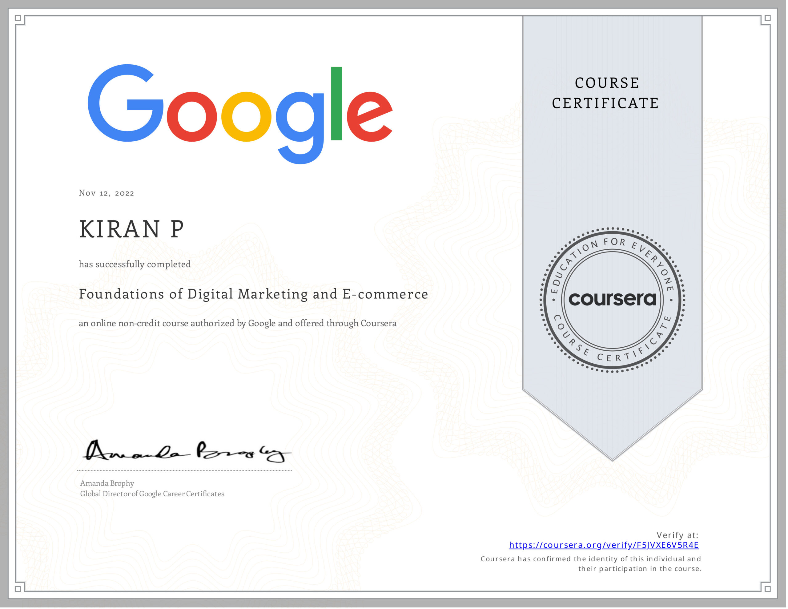 Coursera Google Certificate
