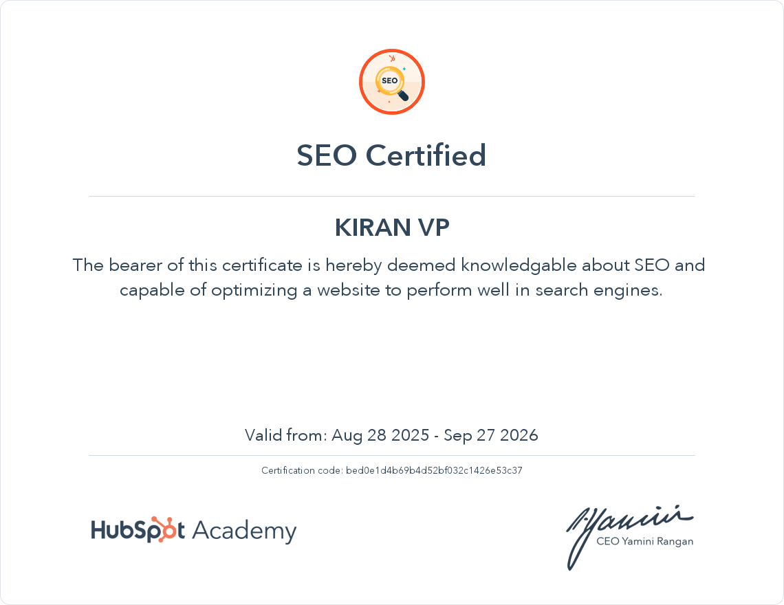 HubSpot SEO Certificate